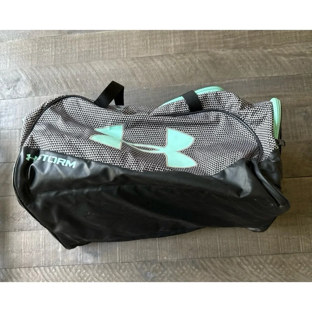 Under Armour Storm Black White Teal Duffle Gym Travel Bag Cross Shoulder Bag
